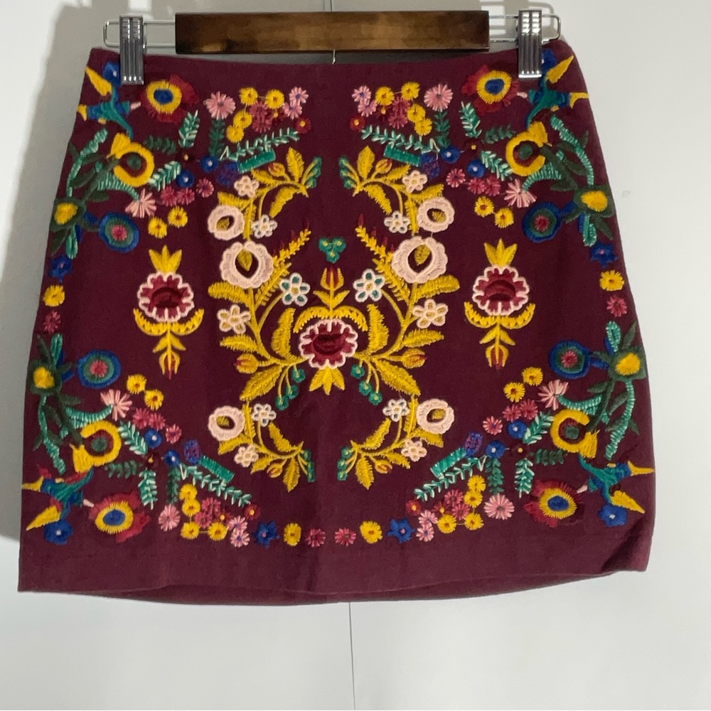 Altar’d State Burgundy Floral Embroidered Mini Multi-Color Back Zipper Size XS. - Picture 3 of 14